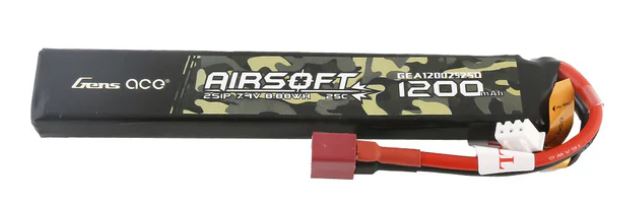 Gens ace 25C 1200mAh 2S1P 7.4V Airsoft Gun Lipo Battery with T Plug