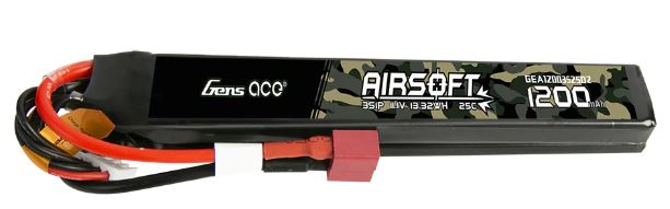 Gens Ace 25C 1200mAh 3S1P 11.1V Saddle Airsoft Gun Lipo Battery with T Plug