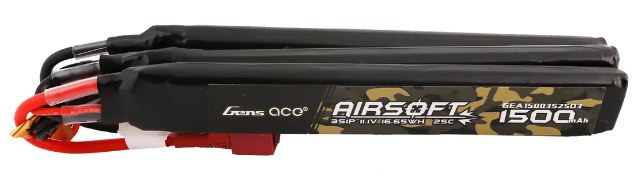 Gens ace 25C 1500mAh 3S1P 11.1V Nunchuck 3X Airsoft Gun Lipo Battery with T Plug