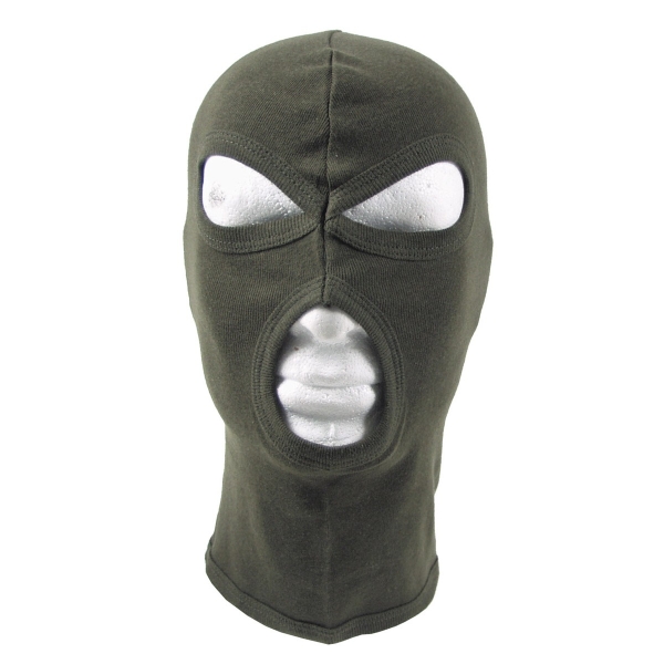 MFH Balaclava, 3-Loch, dünn, oliv, 100 % Baumwolle