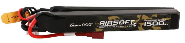 Gens ace 25C 1500mAh 3S1P 11.1V Nunchuck 2X Airsoft Gun Lipo Battery with T Plug